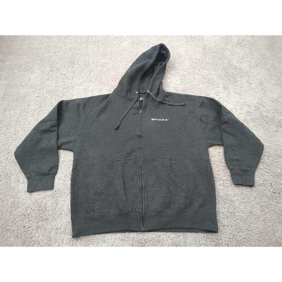 SpaceX Falcon Heavy Hoodie Mens 2XL Black Full Zip Sweatshirt Rocket Logo